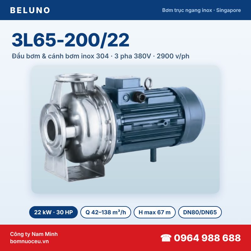 Bơm trục ngang inox Beluno 3L65-200/22 22kW