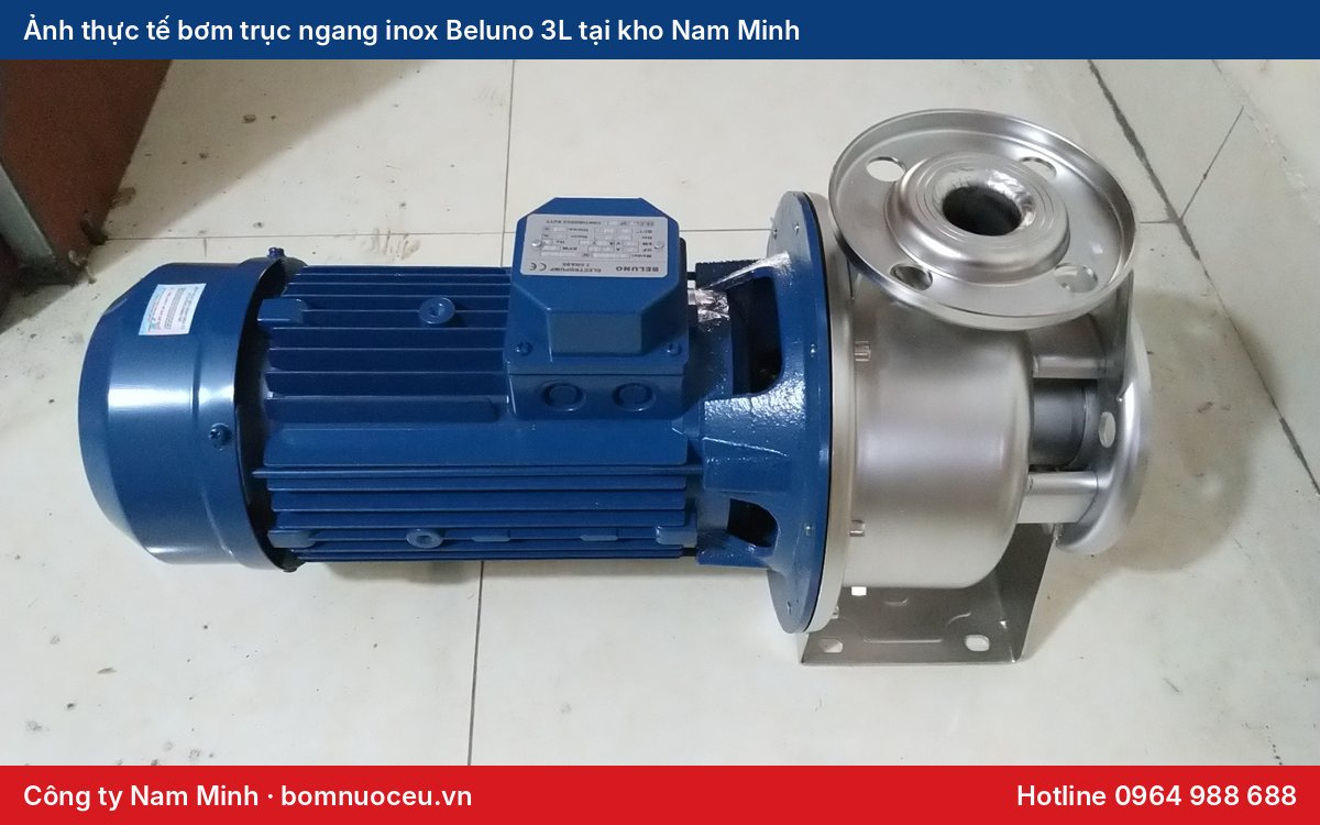 Ảnh thực tế bơm trục ngang inox Beluno 3L tại kho Nam Minh
