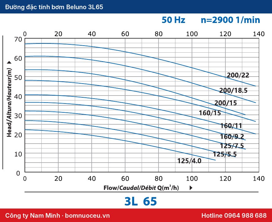 Đường đặc tính bơm Beluno 3L65 – 3L65-200/22