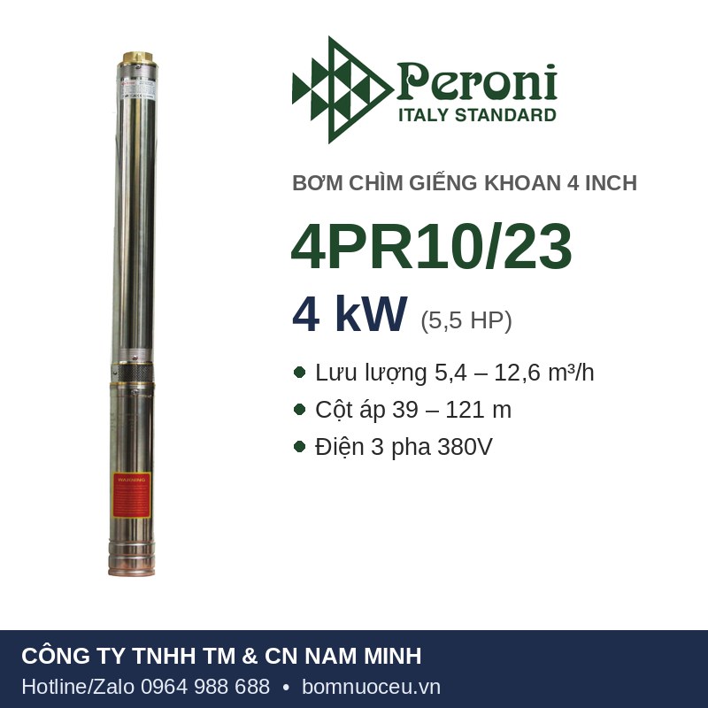 Bơm chìm giếng khoan Peroni 4PR10/23 4 kW