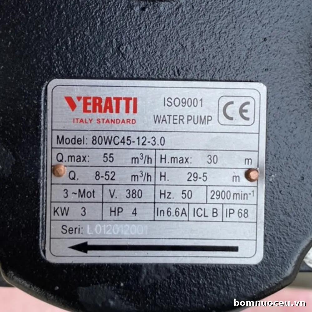 Tem thông số bơm cắt rác Veratti 80WC45-12-3-0